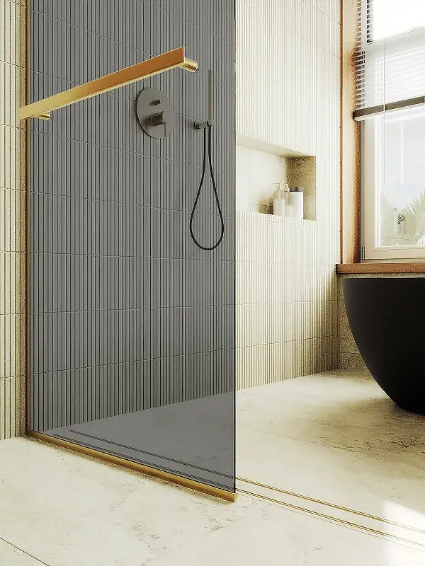 Душевая стенка MaybahGlass 99x195 / MGD-1461-3у (графитовое стекло/золото) — фото 6