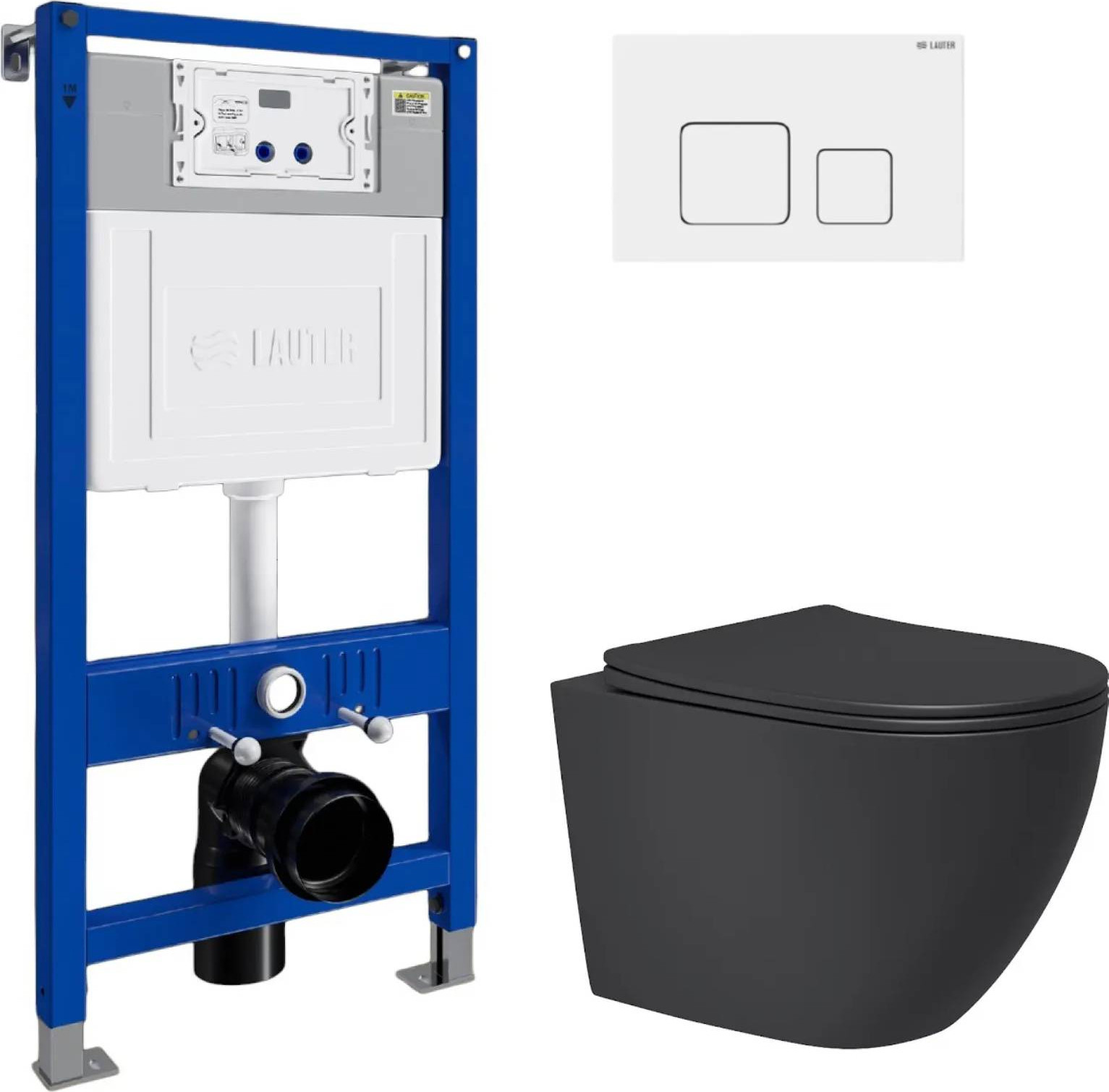 Унитаз подвесной с инсталляцией Lauter Augsburg 21109EC + 21901001 + 219702F (черный матовый с кнопкой смыва белый)
