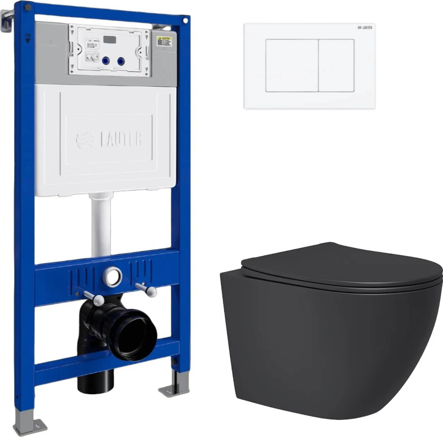 Унитаз подвесной с инсталляцией Lauter Augsburg 21109EC + 21901001 + 219702J (черный матовый с кнопкой смыва белый)