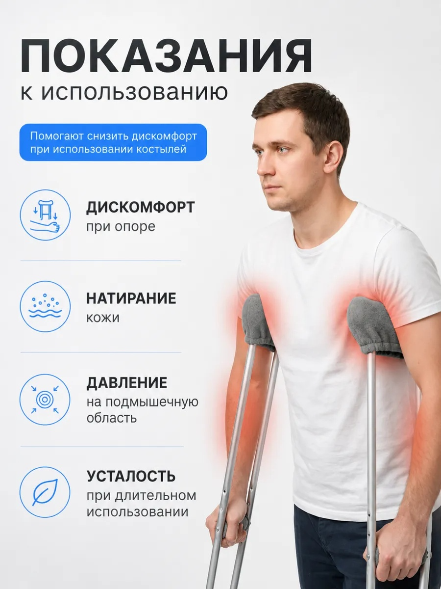 Накладка на костыль подмышечный LunaLife НО (серый) — фото 3