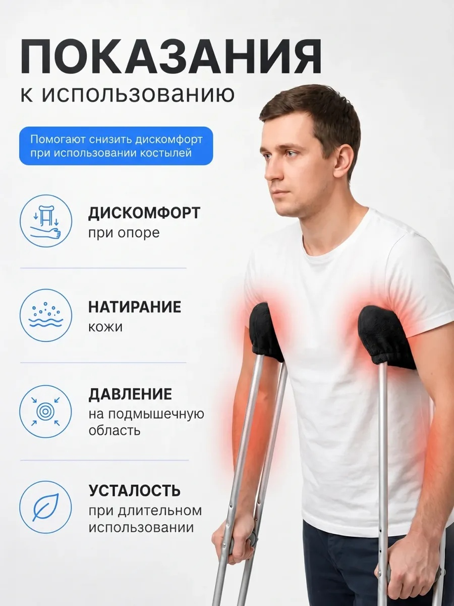 Накладка на костыль подмышечный LunaLife НО (черный) — фото 3
