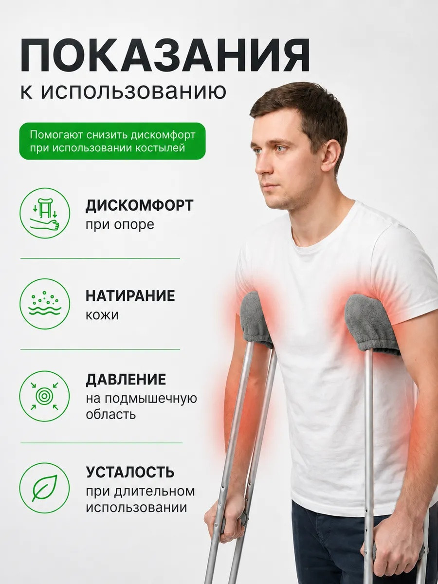 Накладка на костыль подмышечный LunaLife НА (серый) — фото 3