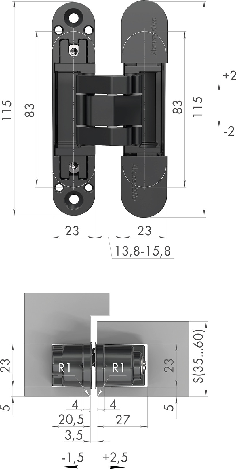 Петля дверная Armadillo U3D3000.VPG SC (матовый хром) — фото 2