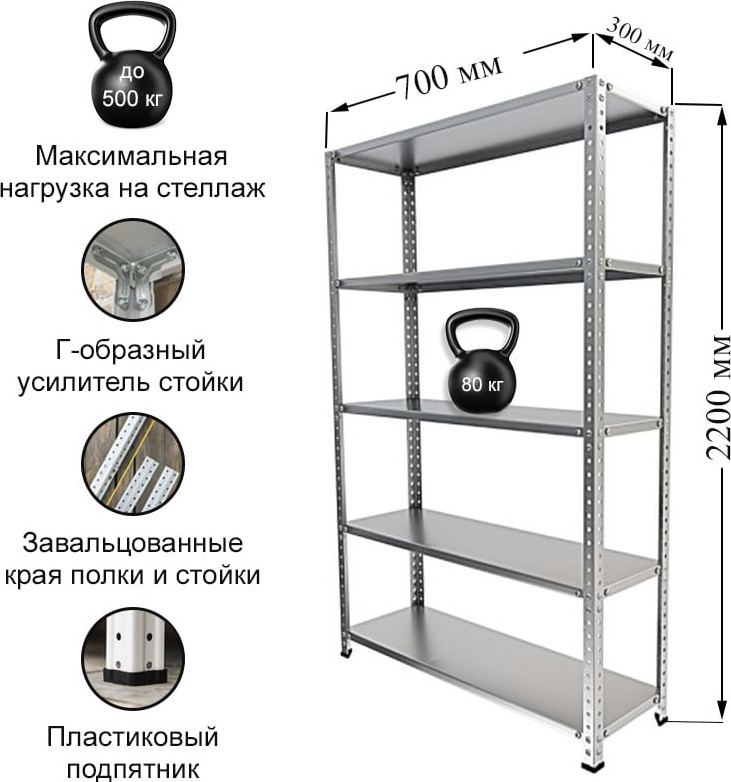Стеллаж металлический IRONMEBEL M-СУЭ2200x700x300 — фото 5