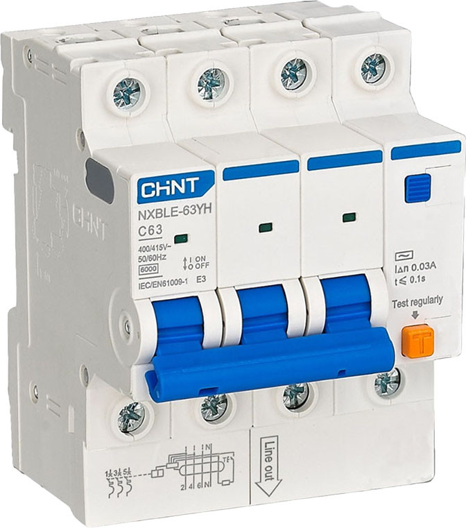 Дифференциальный автомат Chint NXBLE-63YH 3P+N C40 30мА тип AC 6кА / 539772