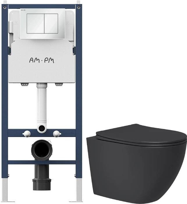 Унитаз подвесной с инсталляцией Lauter Augsburg 21109EC + I012709 + I090201 (черный матовый с кнопкой смыва белый глянцевый)