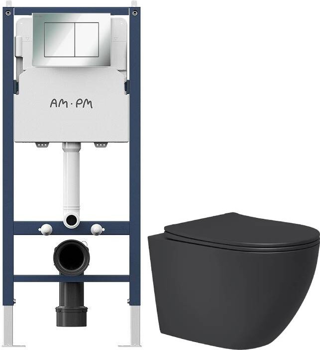 Унитаз подвесной с инсталляцией Lauter Augsburg 21109EC + I012709 + I090251 (черный матовый с кнопкой смыва хром глянцевый)