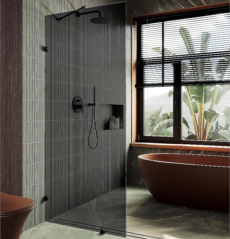 Душевая стенка MaybahGlass 89x195 / MGD-275-6 (графитовое стекло/черный)