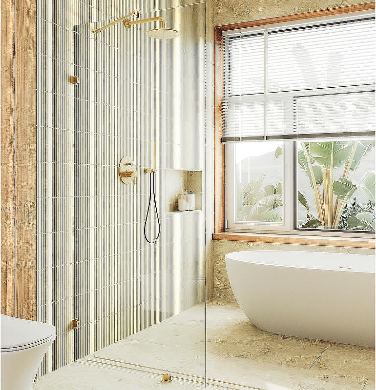 Душевая стенка MaybahGlass 99x195 / MGD-261-3 (прозрачное стекло/золото)