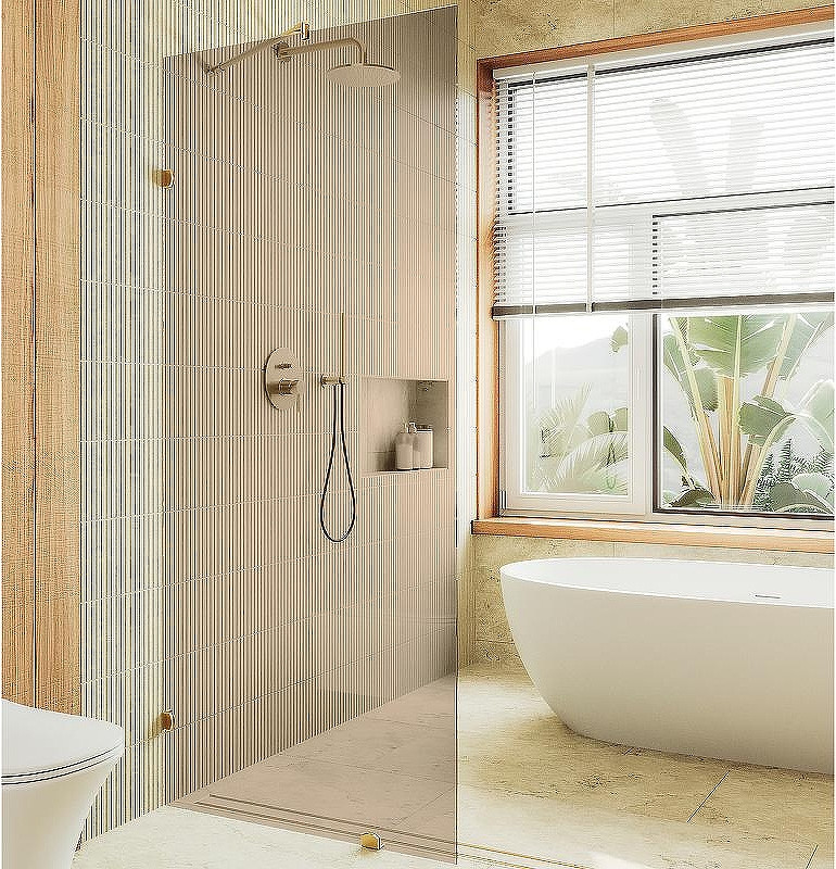 Душевая стенка MaybahGlass 99x195 / MGD-264-3 (бронзовое стекло/золото)