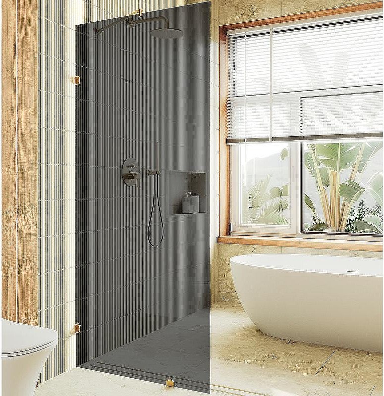 Душевая стенка MaybahGlass 99x195 / MGD-276-3 (графитовое стекло/золото)