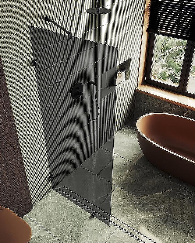 Душевая стенка MaybahGlass 99x195 / MGD-276-6 (графитовое стекло/черный) — фото 4