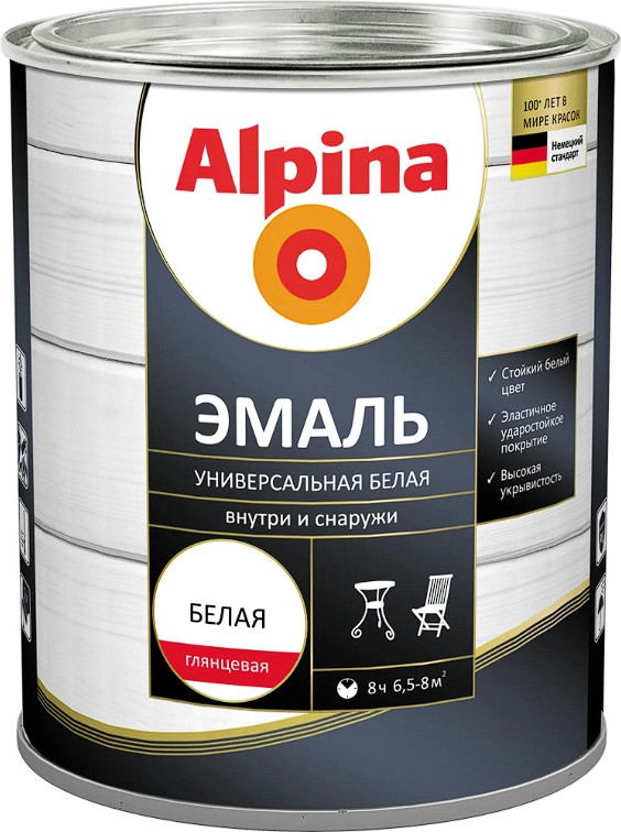 Эмаль Alpina Универсальная (белый глянцевый, 800г)