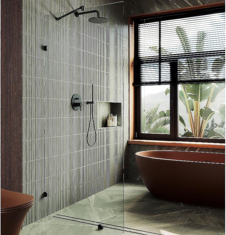 Душевая стенка MaybahGlass 89x195 / MGD-260-6 (прозрачное стекло/черный)