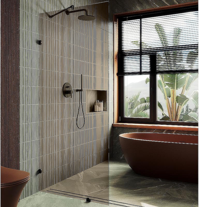 Душевая стенка MaybahGlass 89x195 / MGD-263-6 (бронзовое стекло/черный)