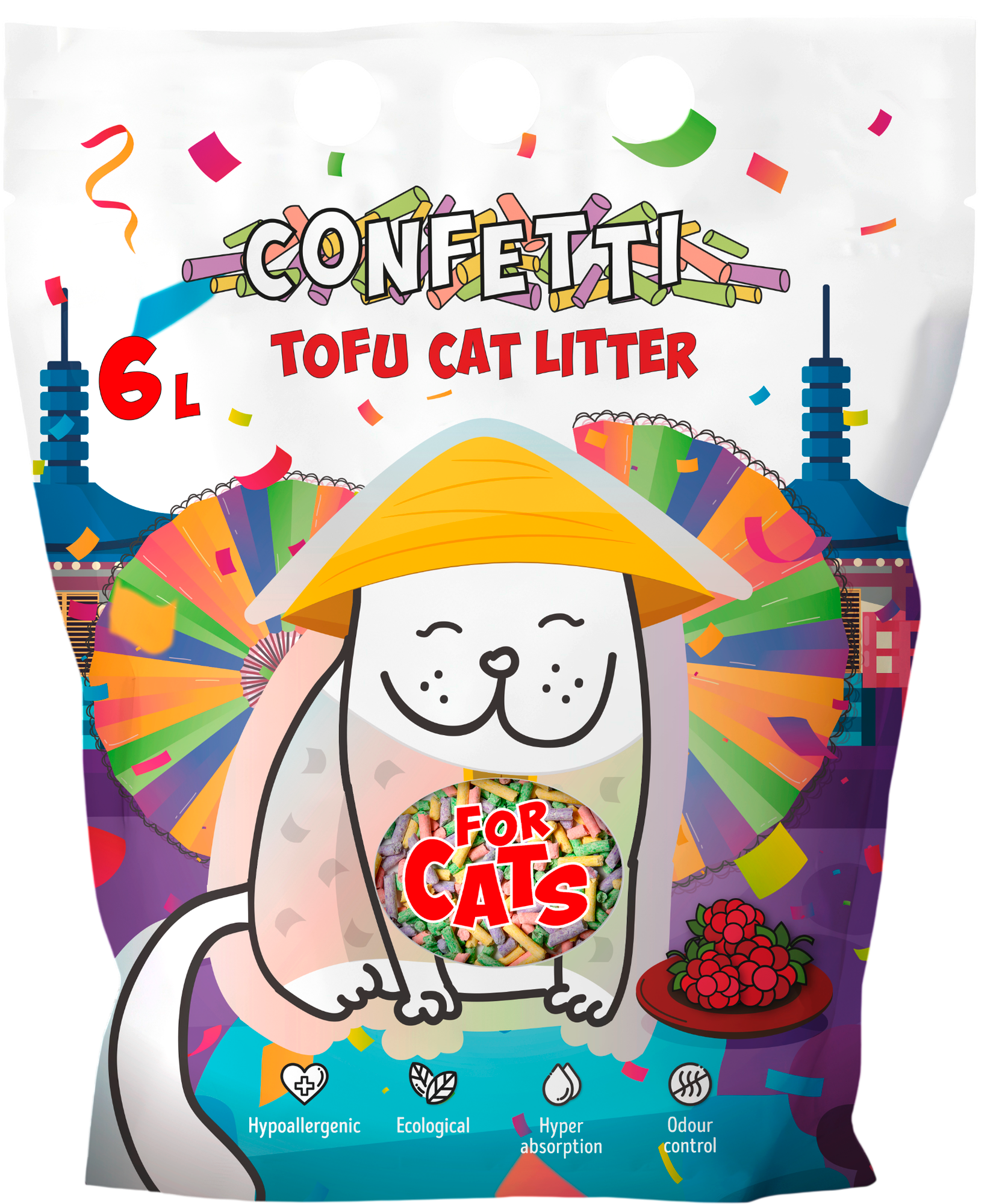 Наполнитель для туалета For Cats Tofu Confetti комкующийся с ароматом малиный / TUZ980 (6л)