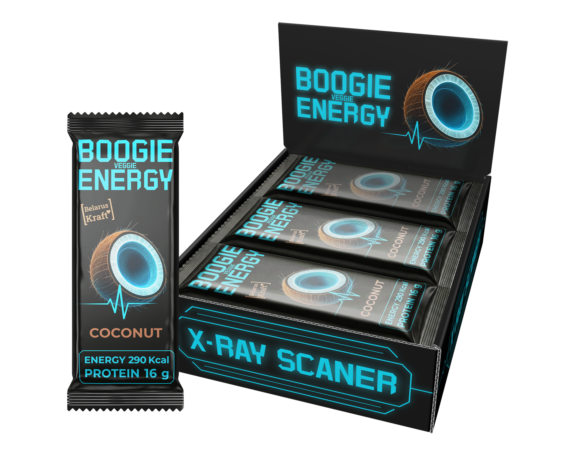Набор протеиновых батончиков Boogie Veggie Energy Кокос (12х50г)