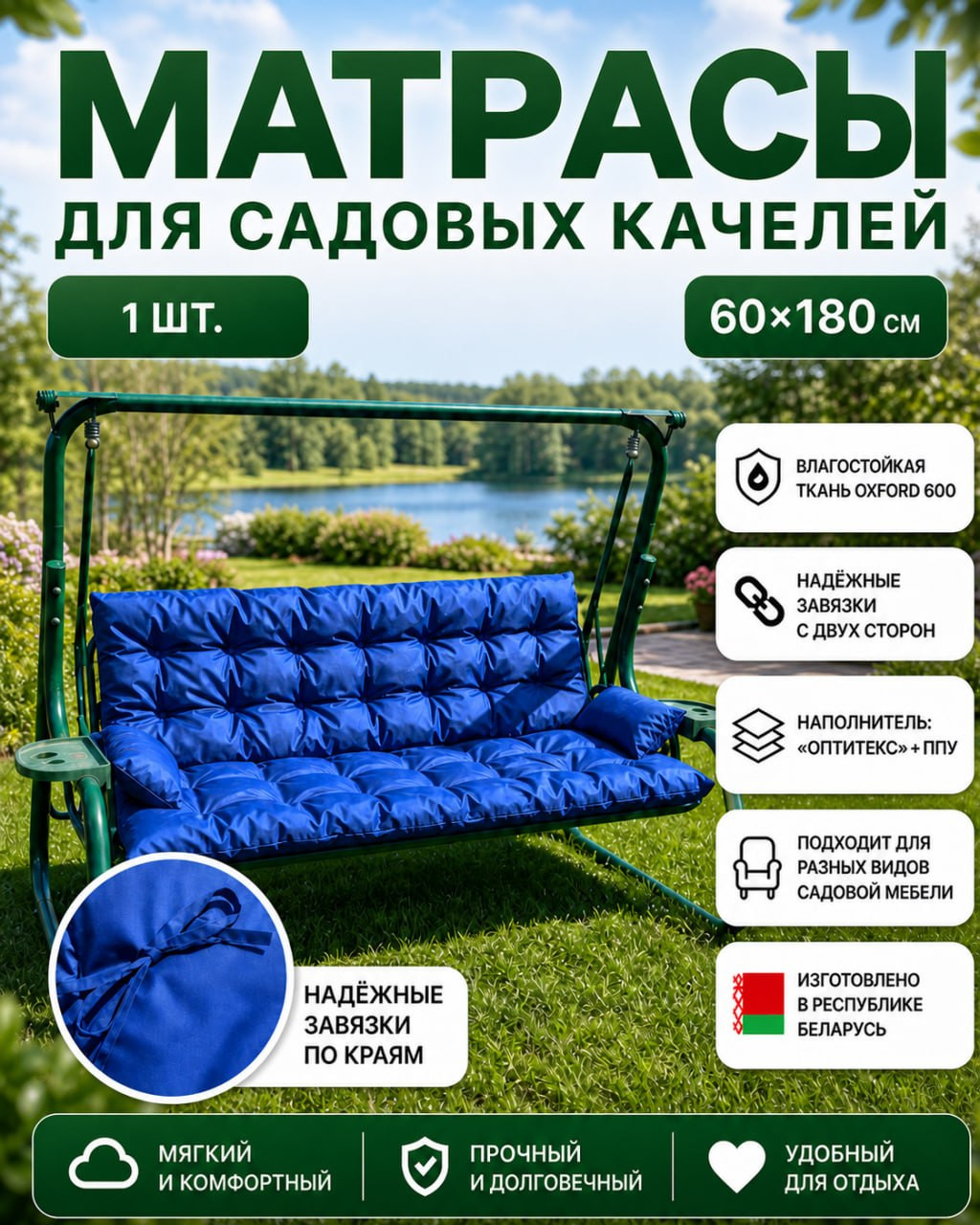 Матрас для садовой мебели Angellini 60x180 / 1смд005 (синий)