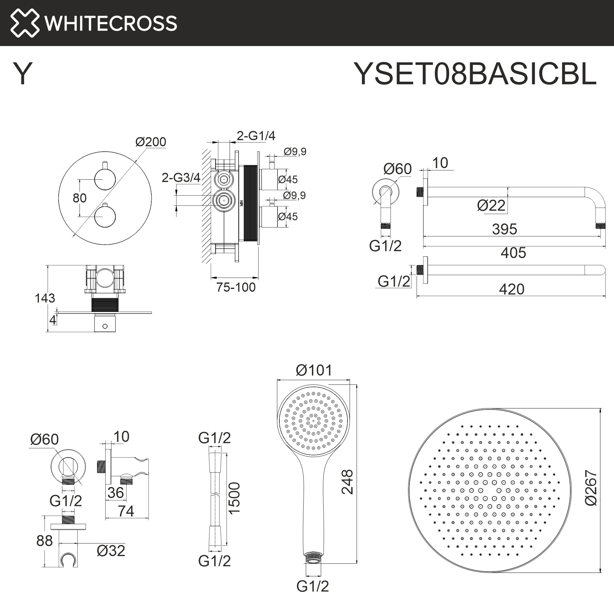 Душевая система со смесителем Whitecross YSET08BASICBL (черный матовый) — фото 3