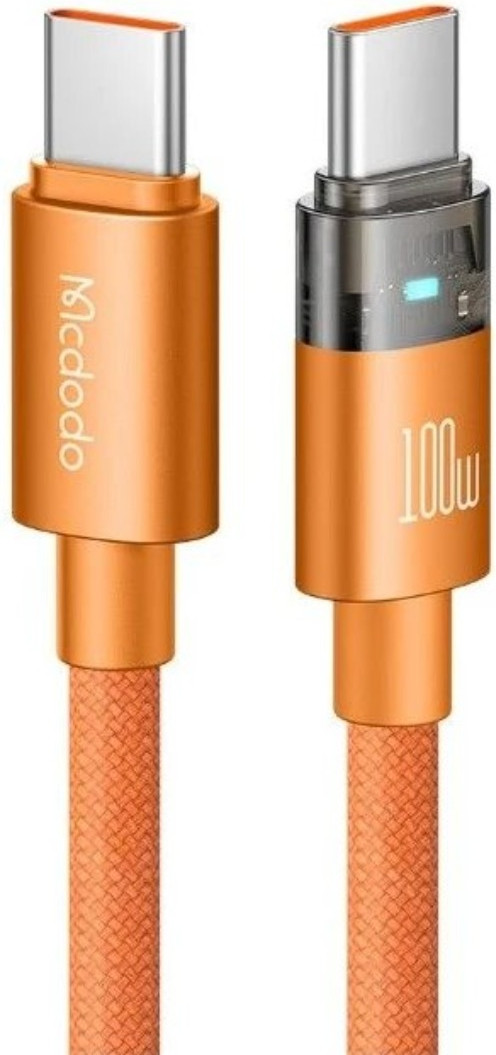 Кабель McDodo CA-5585 100W USB-C to USB-C Transparent with Charging Light (1.2м, оранжевый) — фото 4