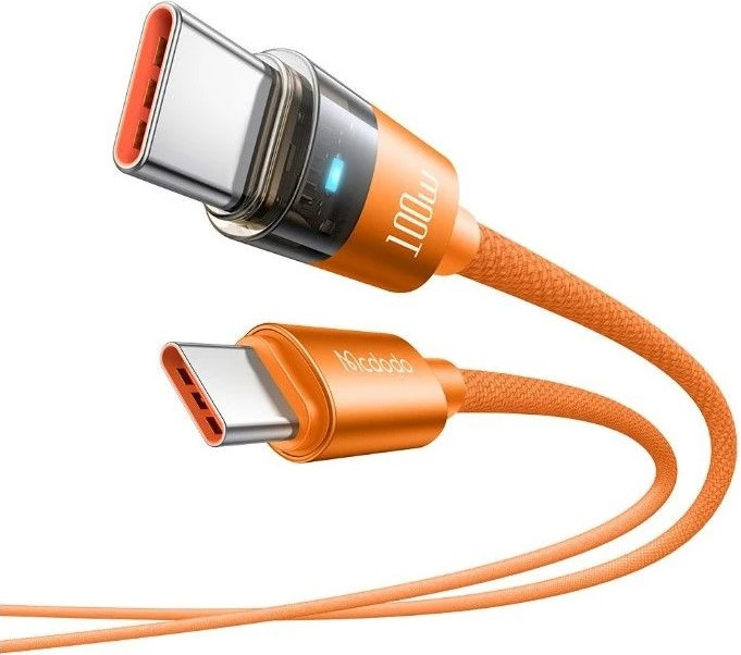 Кабель McDodo CA-5585 100W USB-C to USB-C Transparent with Charging Light (1.2м, оранжевый) — фото 2