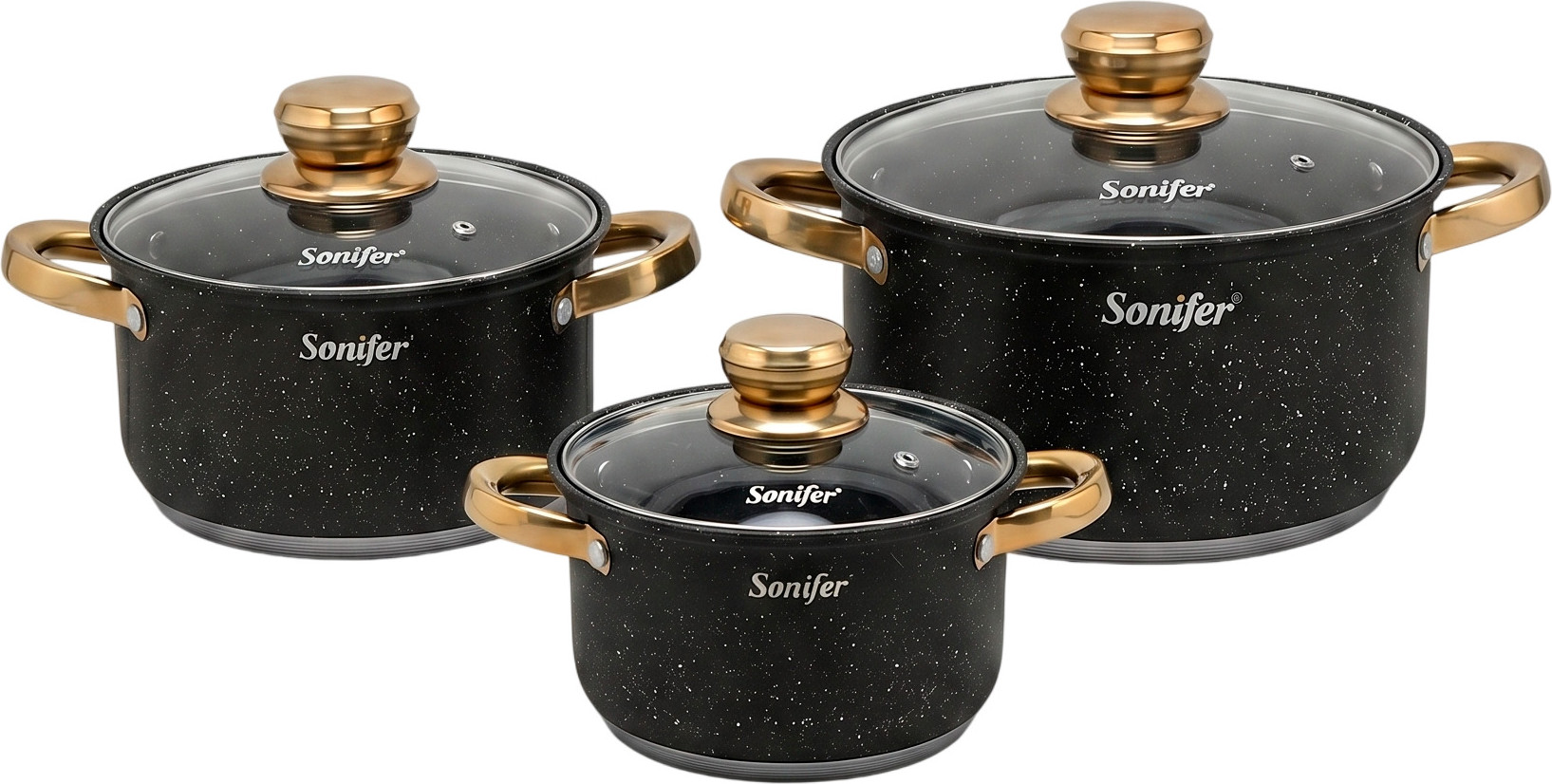 Набор кастрюль Sonifer SF-1201A (3шт, черный, с крышками)