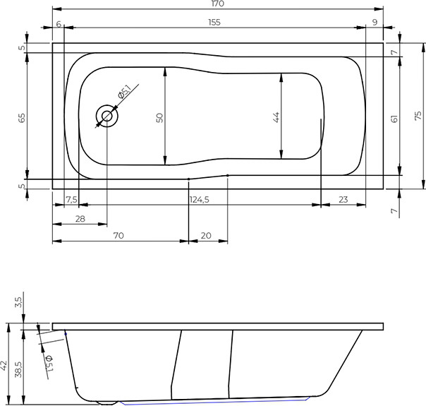 Ванна акриловая Whirlpool Model-D Shower 170x75 с массажем / B048001005H (белый) — фото 3