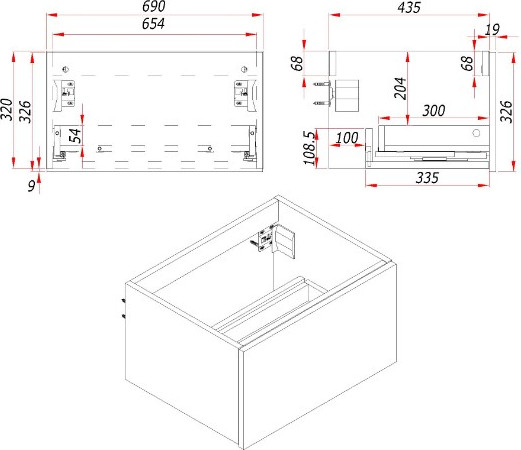 Тумба с умывальником ЗОВ Кито 70 / K70LW0MRM + Oliveeka Flow F70W (белый/тростник) — фото 6