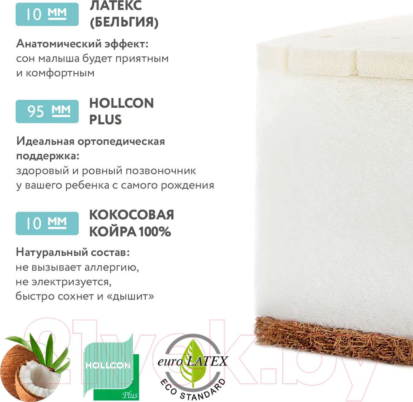 Матрас в кроватку Plitex EcoLife ЭКФ-01 (ЭКФ-119-01) — фото 8