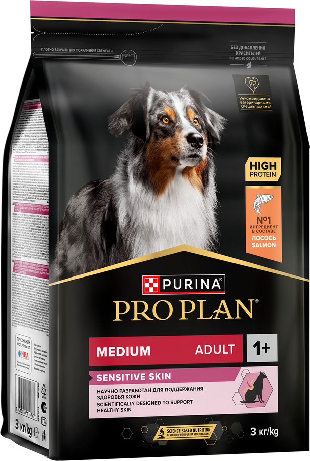 Сухой корм для собак Pro Plan Medium Adult Sensitive Skin с лососем и рисом (3кг)
