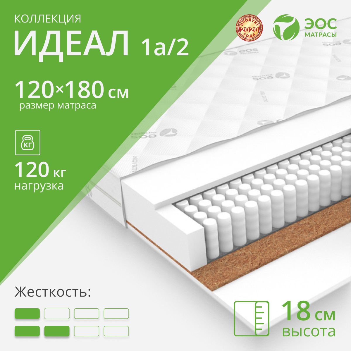 Матрас EOS Идеал 1а/2 120x180 (премиум Aloe Vera)