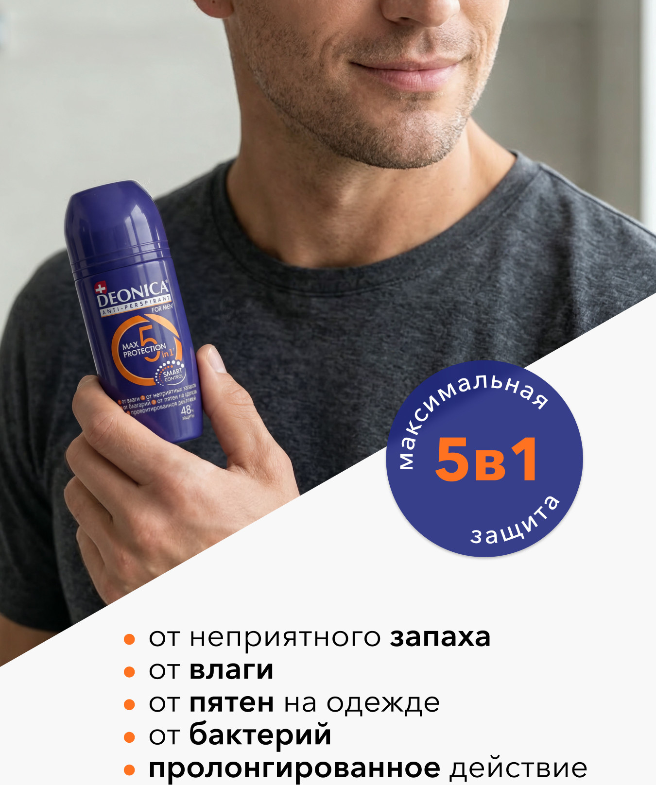 Дезодорант шариковый Deonica 5 Protection For Men (50мл) — фото 2