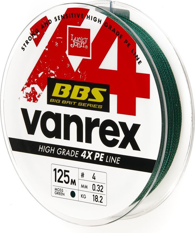 Леска плетеная Lucky John Vanrex BBS x4 Braid Moss Green 125/032 / LJ4114-032 — фото 2