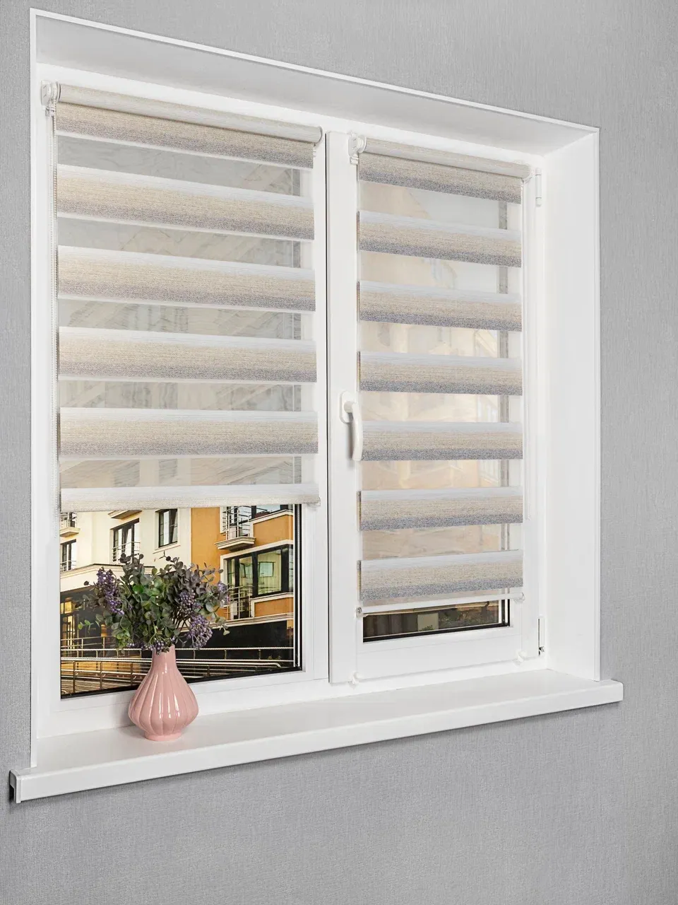 Рулонная штора Lm Decor Дабл ДН LB 55-02 85x160 (бежевый/серый) — фото 2