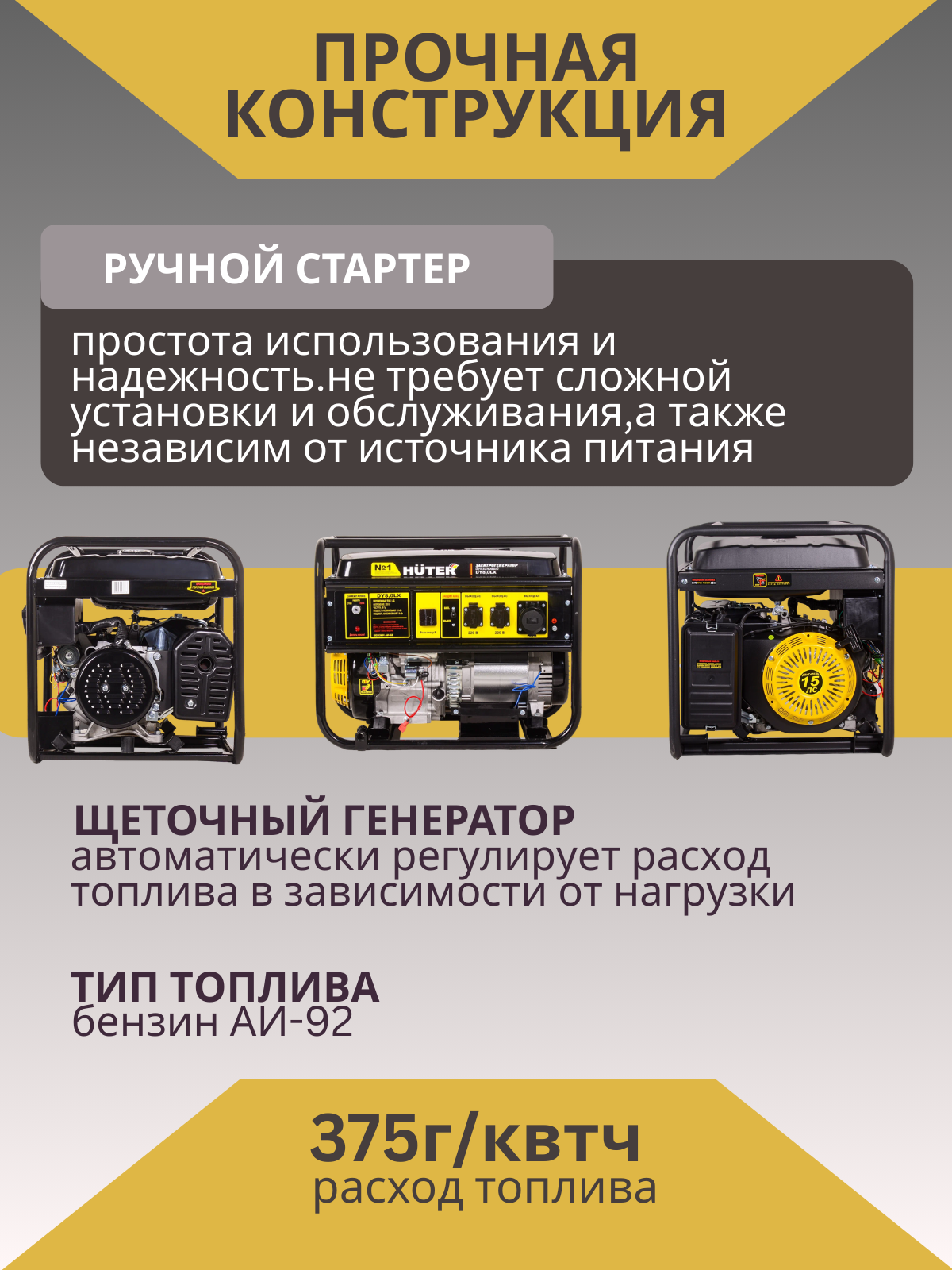 Бензиновый генератор Huter DY6.5A (64/1/57) — фото 3
