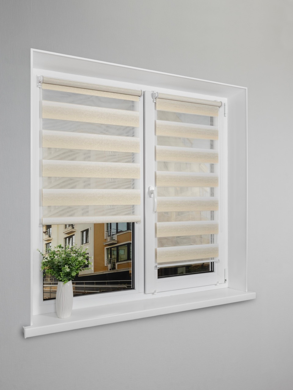 Рулонная штора Lm Decor Дабл ДН LB 55-01 120x170 (белый/бежевый) — фото 2