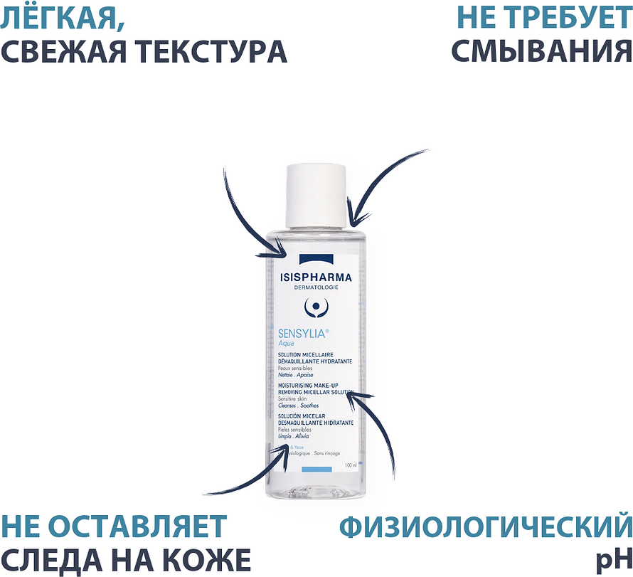 Мицеллярная вода ISISPHARMA Sensylia Aqua Увлажняющая Для чувствительной и обезвоженной кожи (100мл) — фото 4