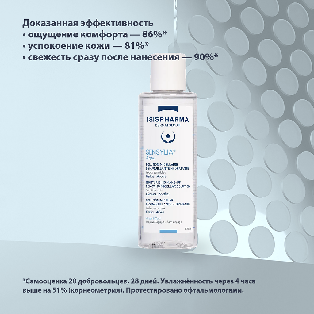 Мицеллярная вода ISISPHARMA Sensylia Aqua Увлажняющая Для чувствительной и обезвоженной кожи (100мл) — фото 5