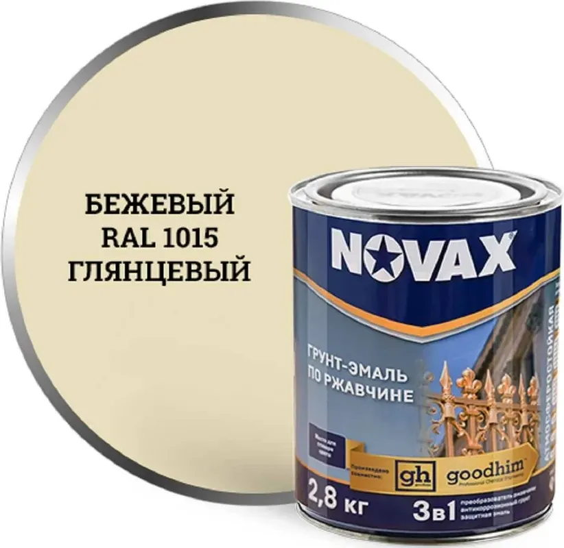 Грунт-эмаль Novax По ржавчине 3 в 1 RAL 1015 (2.8кг, бежевый глянцевый) — фото 2