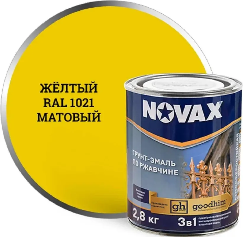 Грунт-эмаль Novax По ржавчине 3 в 1 RAL 1021 (2.8кг, желтый матовый) — фото 2