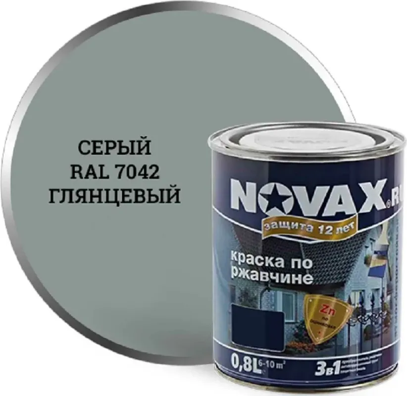 Грунт-эмаль Novax По ржавчине 3 в 1 RAL 7042 (2.8кг, серый глянцевый) — фото 2