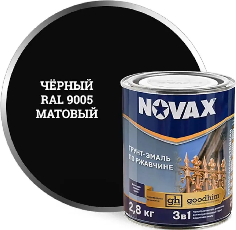 Грунт-эмаль Novax По ржавчине 3 в 1 RAL 9005 (800г, черный матовый) — фото 4