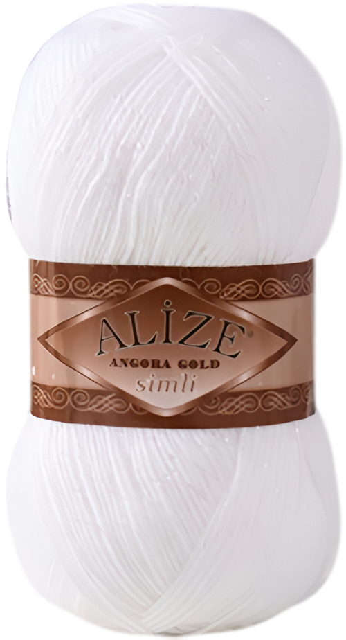 Пряжа для вязания Alize Ангора Голд Симли 20% шерсть, 5% металлик, 75% акрил / 55 (500м, белый)