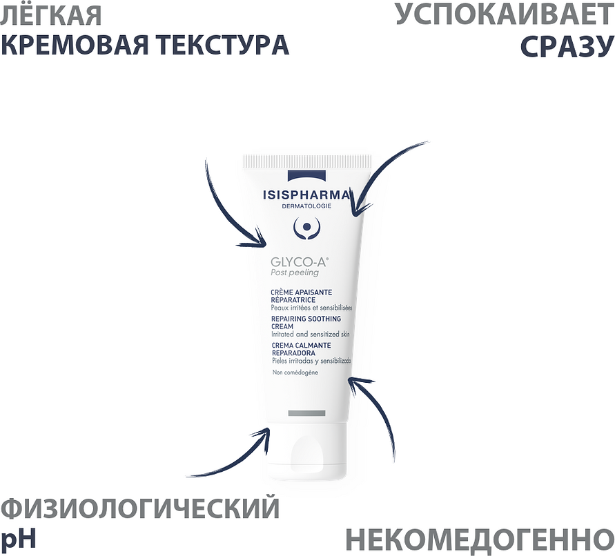 Крем для лица ISISPHARMA Glico-A Post Peeling успокаивающий восстанавливающий (40мл) — фото 4