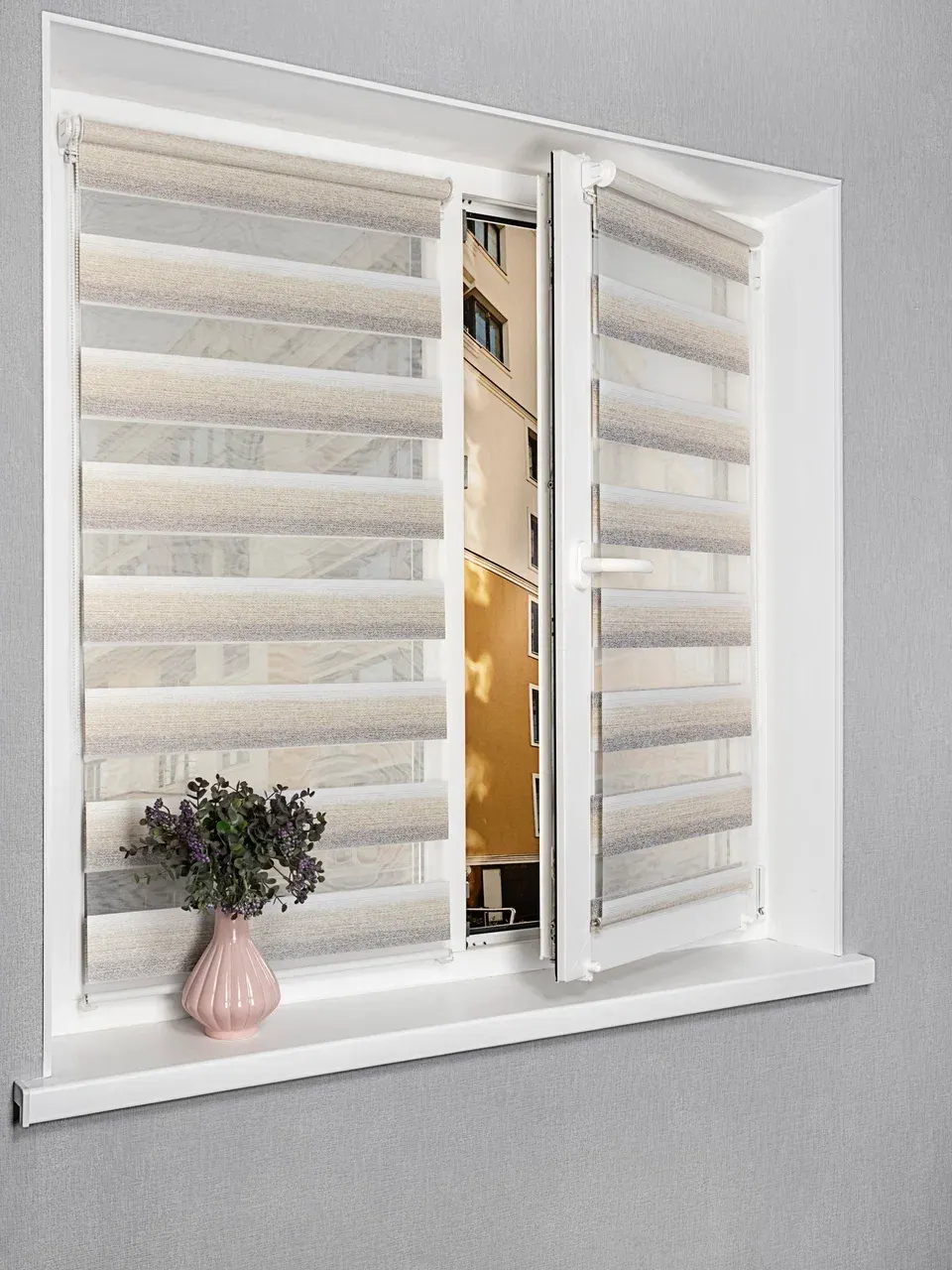 Рулонная штора Lm Decor Дабл ДН LB 55-02 220x185 (бежевый/серый) — фото 3