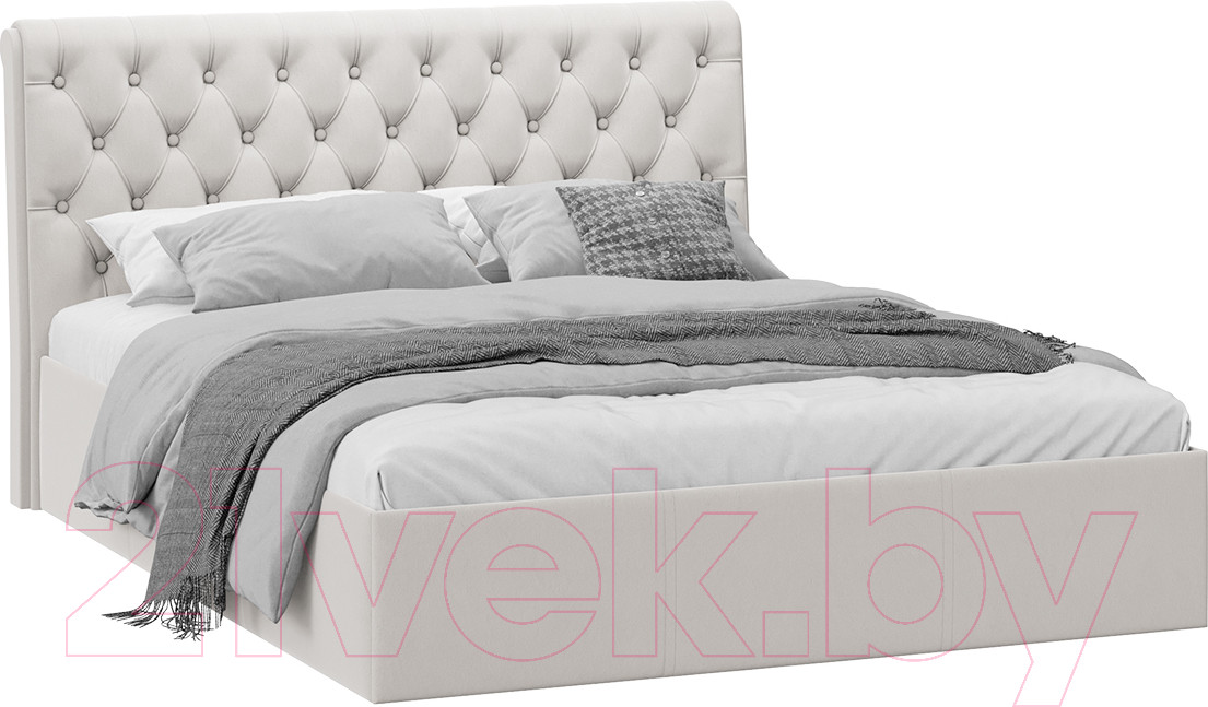 Двуспальная кровать ТриЯ Скарлет универсальная тип 1 с ПМ 160x200 (велюр бежевый) — фото 1