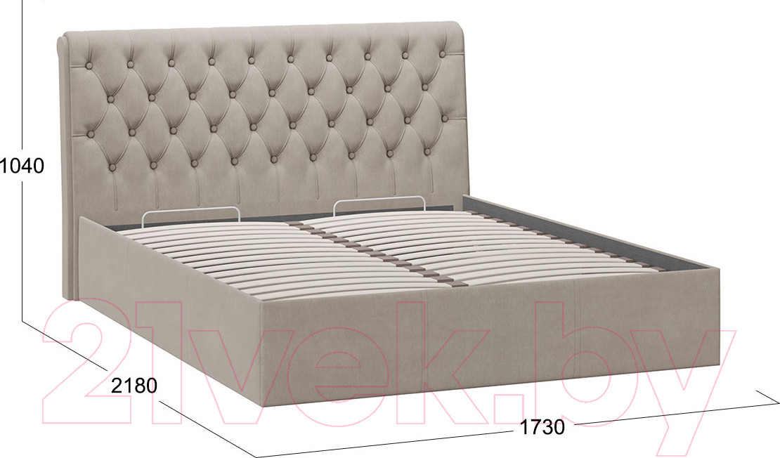 Двуспальная кровать ТриЯ Скарлет универсальная тип 1 с ПМ 160x200 (велюр мокко темный) — фото 4