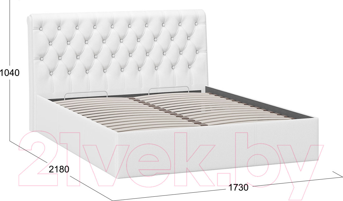 Двуспальная кровать ТриЯ Скарлет универсальная тип 1 с ПМ 160x200 (кожзам белый) — фото 4