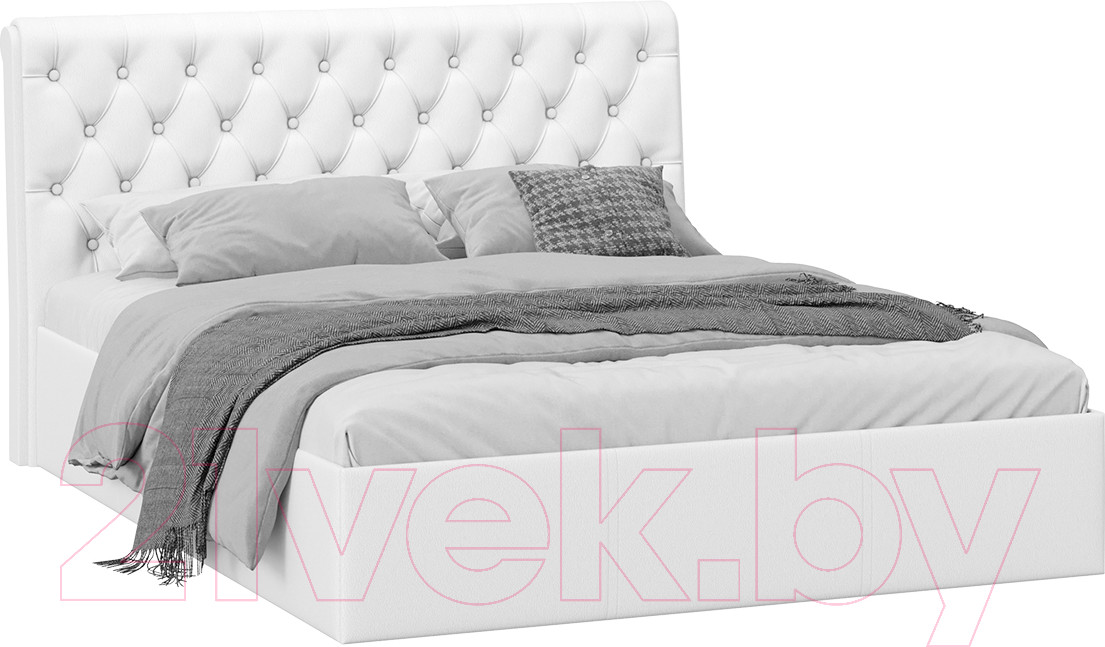 Двуспальная кровать ТриЯ Скарлет универсальная тип 1 с ПМ 160x200 (кожзам белый) — фото 1