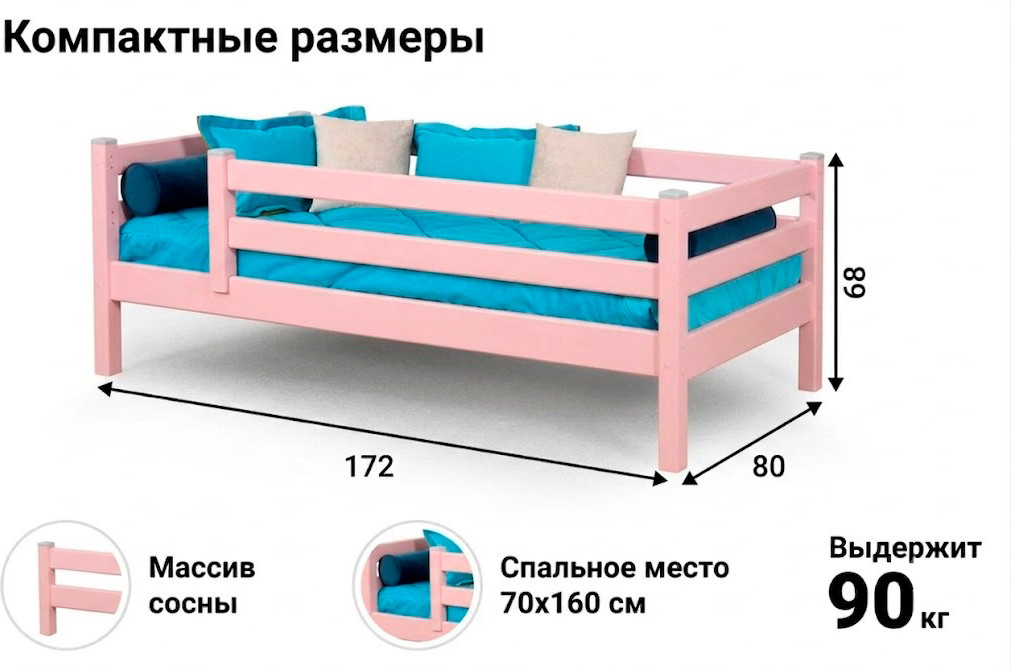 Кровать-тахта детская Мебельград Соня 70x160 (розовый) — фото 3